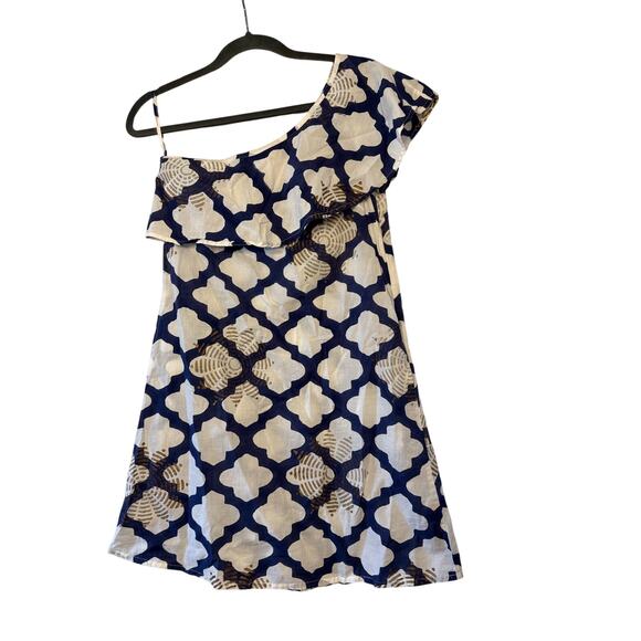 Oliphant Navy Blue White Patter One Shoulder Mini Dress Sz XS - Picture 1 of 7